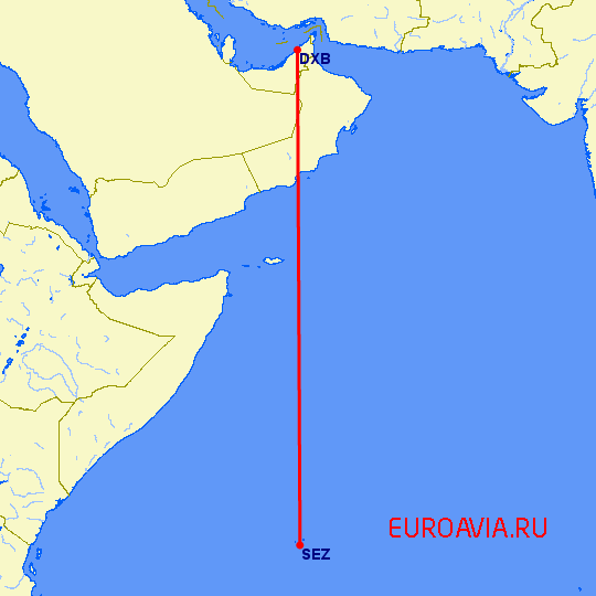 перелет Дубай — Остров Махе на карте