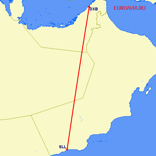 перелет Дубай — Салала на карте