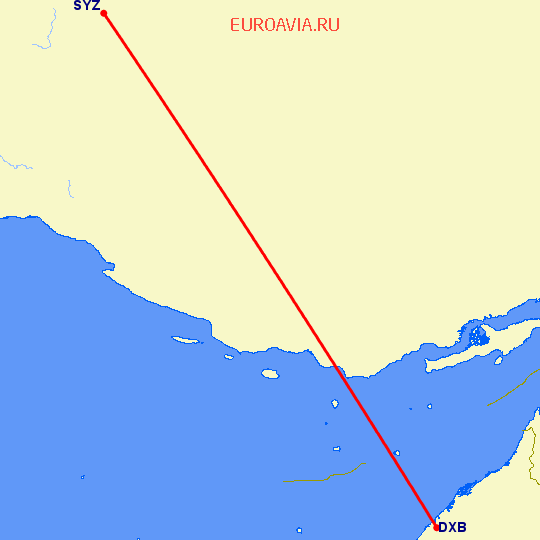 перелет Дубай — Шираз на карте