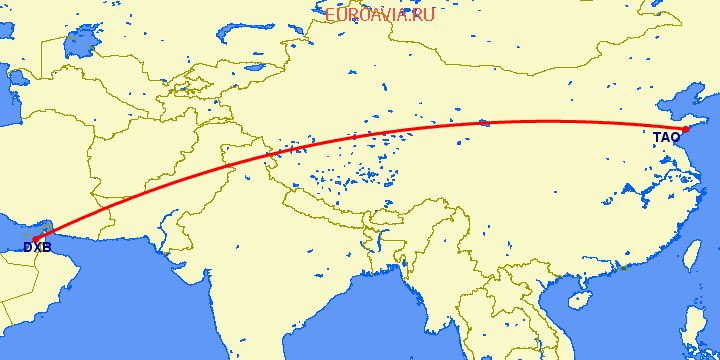перелет Дубай — Куаньдян на карте