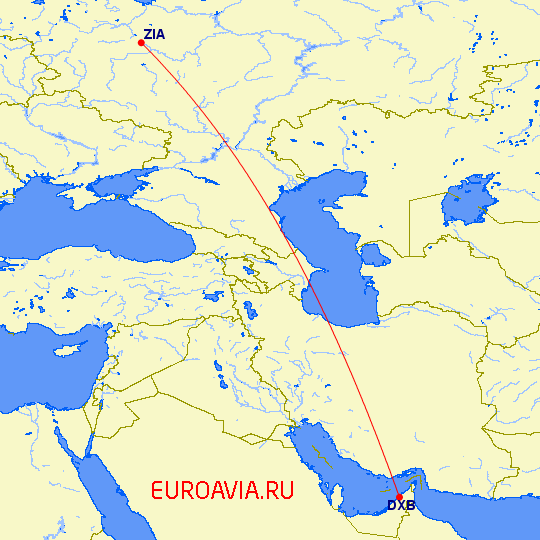 перелет Дубай — Москва на карте