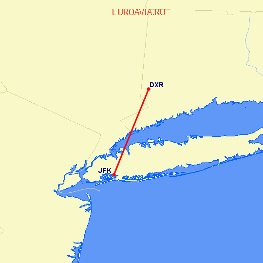 перелет Данбери — Нью Йорк на карте