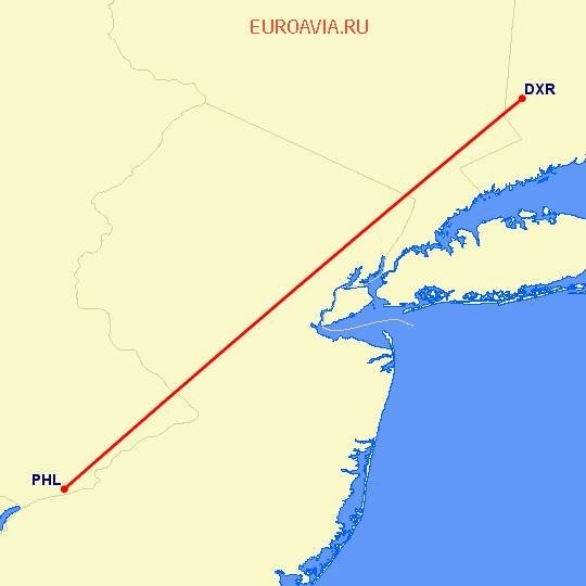 перелет Данбери — Филадельфия на карте