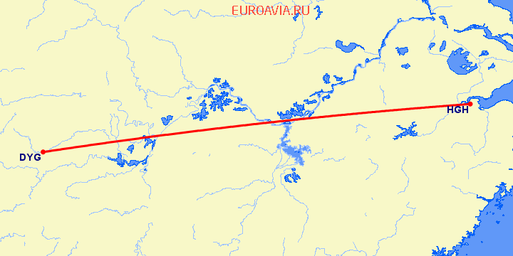 перелет Дэань — Ханчжоу на карте