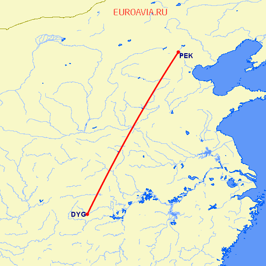 перелет Дэань — Пекин на карте
