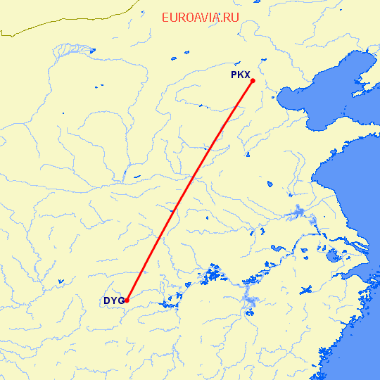 перелет Дэань — Пекин на карте