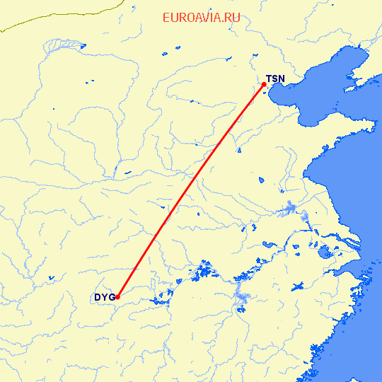перелет Дэань — Тяньцзинь на карте