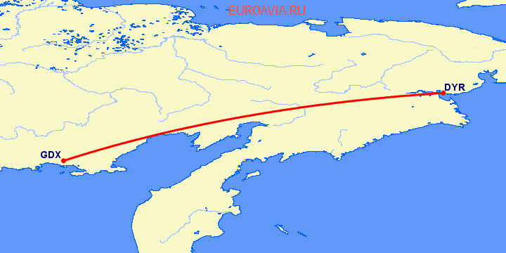 перелет Анадырь — Магадан на карте