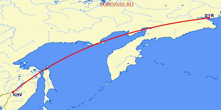 перелет Анадырь — Хабаровск на карте