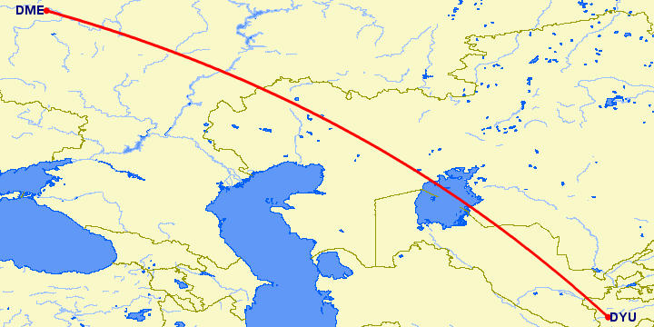 перелет Душанбе — Москва на карте