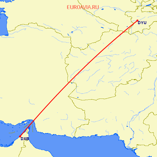 перелет Душанбе — Дубай на карте