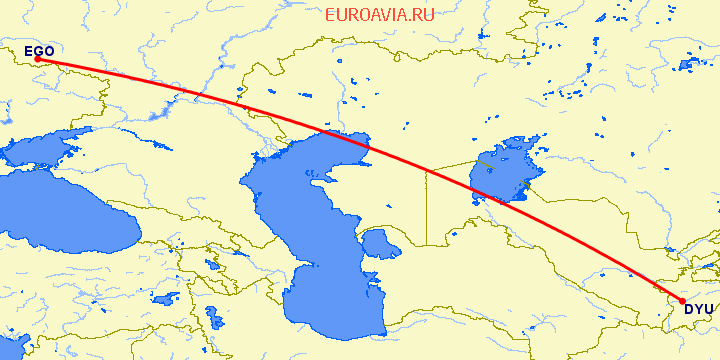 перелет Душанбе — Белгород на карте