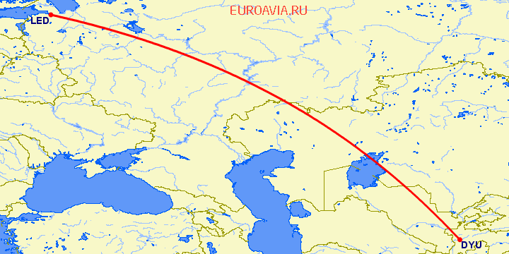 перелет Душанбе — Санкт Петербург на карте