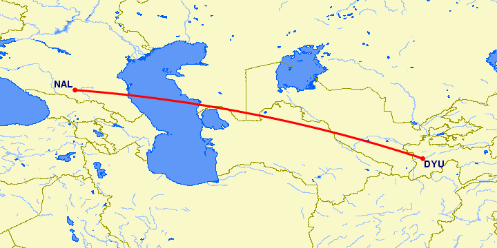 перелет Душанбе — Нальчик на карте