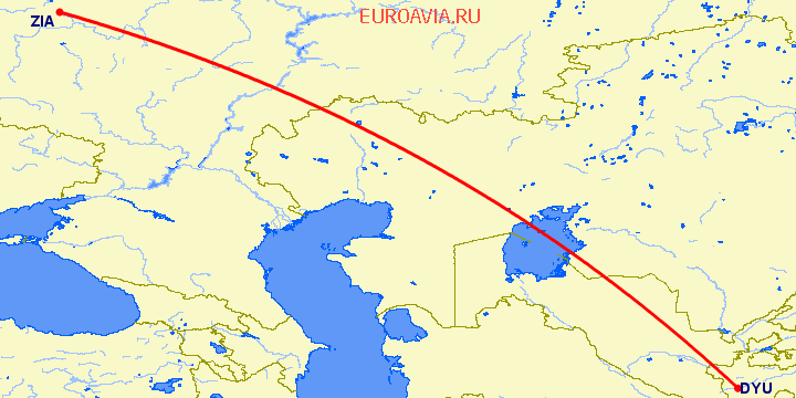 перелет Душанбе — Москва на карте