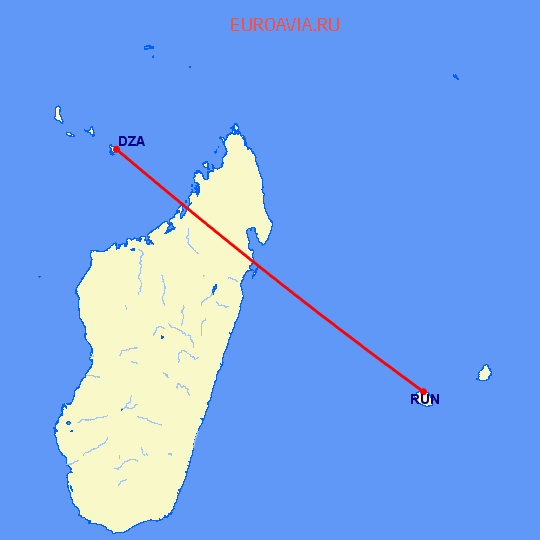 перелет Dzaoudzi — St Denis de la Reunion на карте