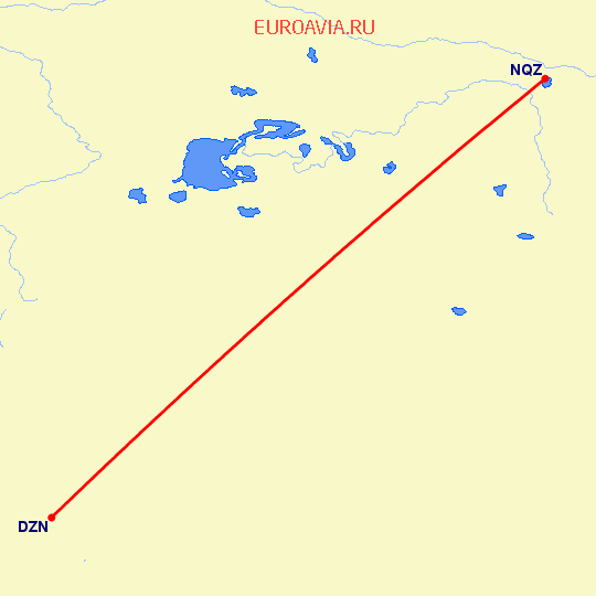 перелет Жезказган — Нур-Султан на карте