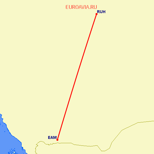 перелет Неджран — Эр Рияд на карте