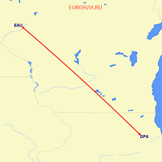 перелет Eau Claire — Чикаго на карте