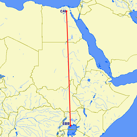 перелет Энтеббе — Каир на карте
