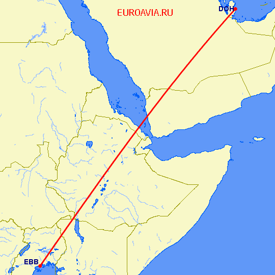 перелет Энтеббе — Доха на карте