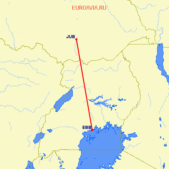 перелет Энтеббе — Джуба на карте