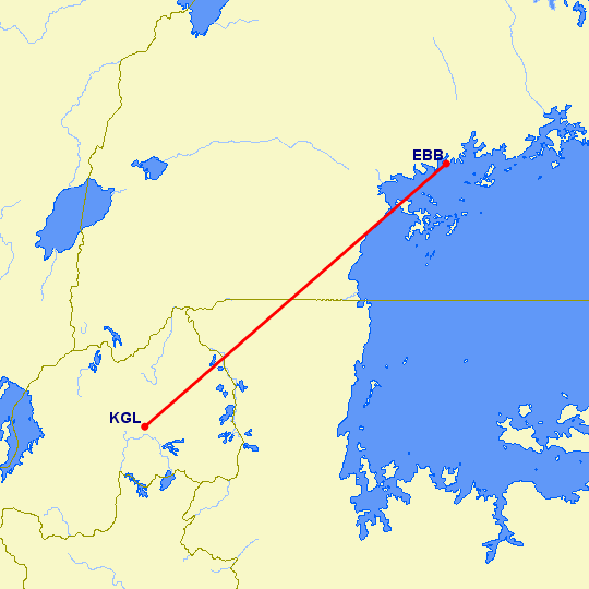 перелет Энтеббе — Кигали на карте