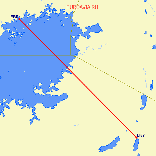 перелет Энтеббе — Лейк-Маньяра на карте