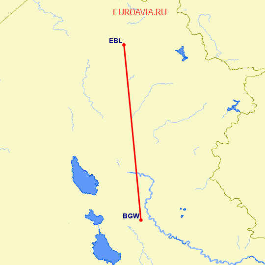 перелет Эрбиль — Багдад на карте