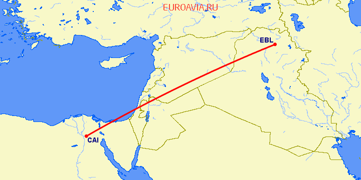 перелет Эрбиль — Каир на карте
