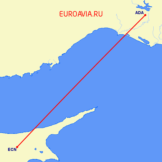 перелет Никосия — Адана на карте