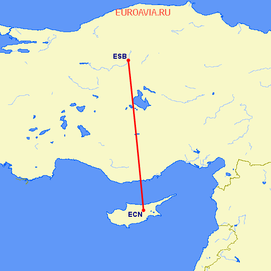 перелет Никосия — Анкара на карте