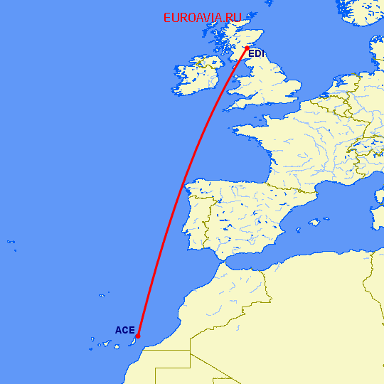 перелет Эдинбург — Арресифе на карте