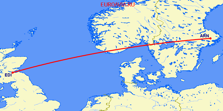 перелет Эдинбург — Стокгольм на карте