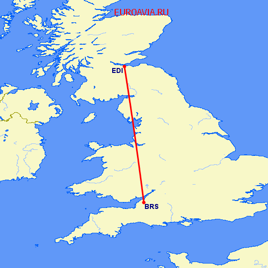 перелет Эдинбург — Бристоль на карте
