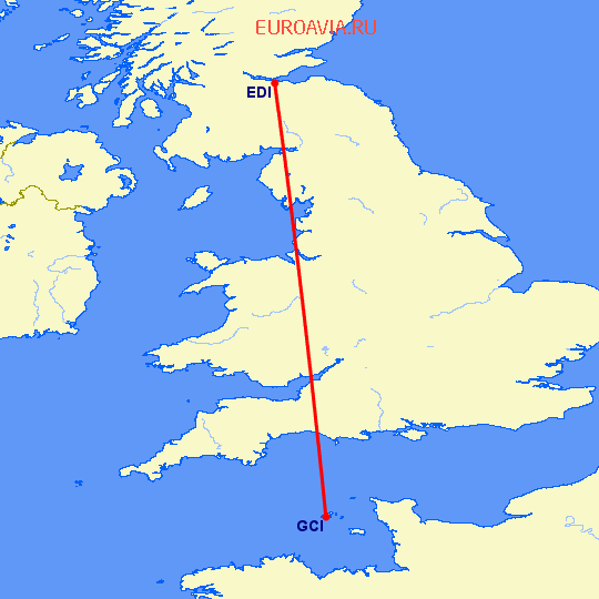 перелет Эдинбург — Гернси на карте