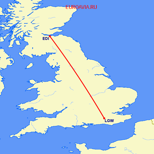 перелет Эдинбург — Лондон на карте