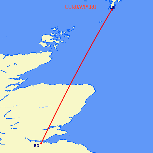 перелет Эдинбург — Shetland Islands на карте