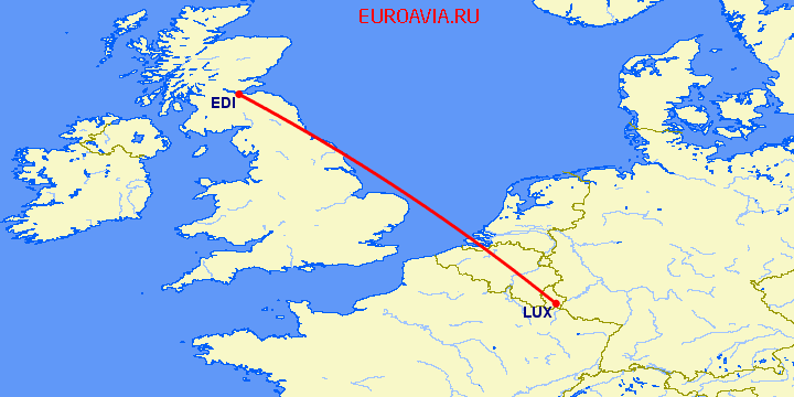 перелет Эдинбург — Люксембург на карте