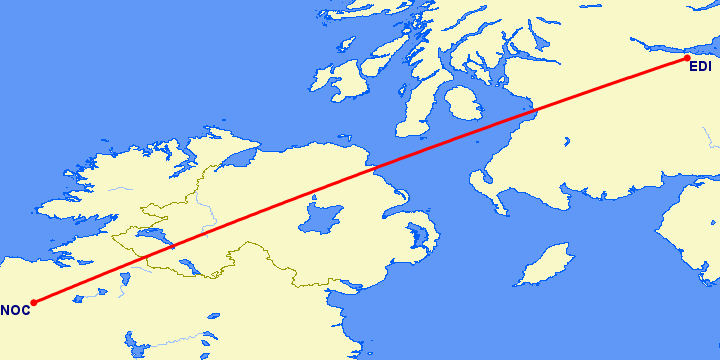 перелет Эдинбург — Нок на карте