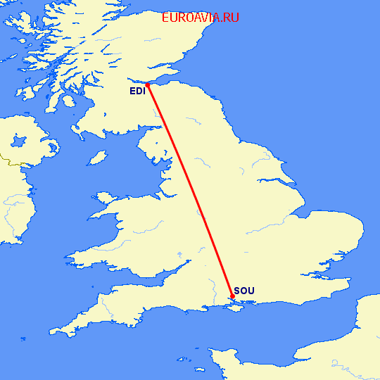 перелет Эдинбург — Eastleigh near Southampton на карте