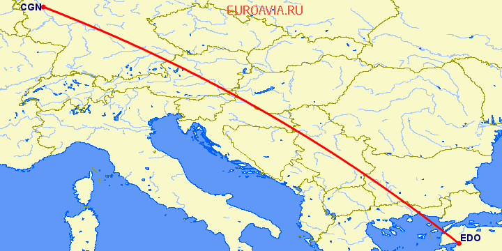 перелет Edremit-korfez — Кельн на карте