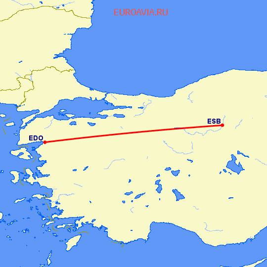 перелет Edremit-korfez — Анкара на карте