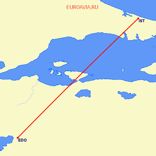 перелет Edremit-korfez — Стамбул на карте