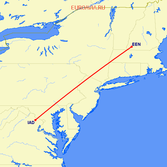 перелет Keene — Вашингтон на карте
