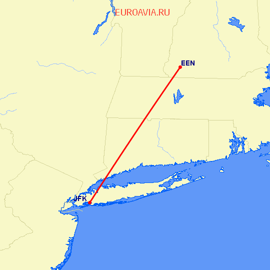 перелет Keene — Нью Йорк на карте
