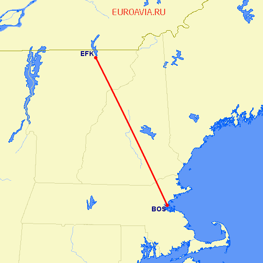 перелет Newport — Бостон на карте