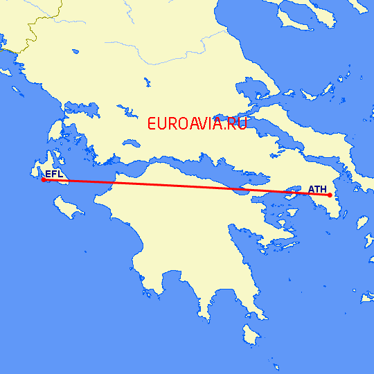 перелет Кефалония — Афины на карте