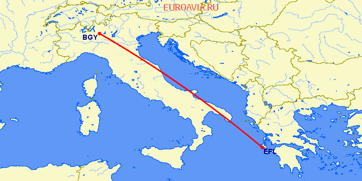 перелет Кефалония — Бергамо на карте