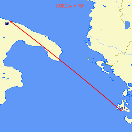 перелет Кефалония — Бари на карте